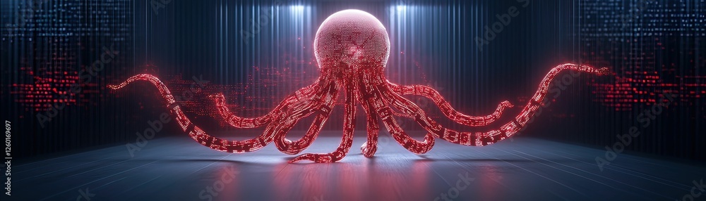 Poster surreal iot device tentacles digital realm 3d futuristic space close-up view technology and nature f