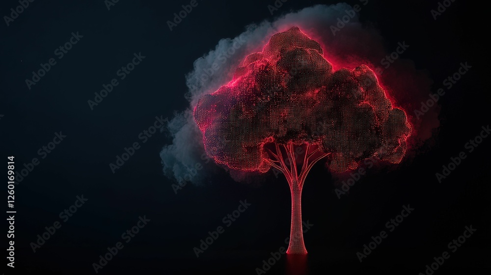 Poster glowing digital tree visualization abstract environment graphic nighttime scene symbolic representat