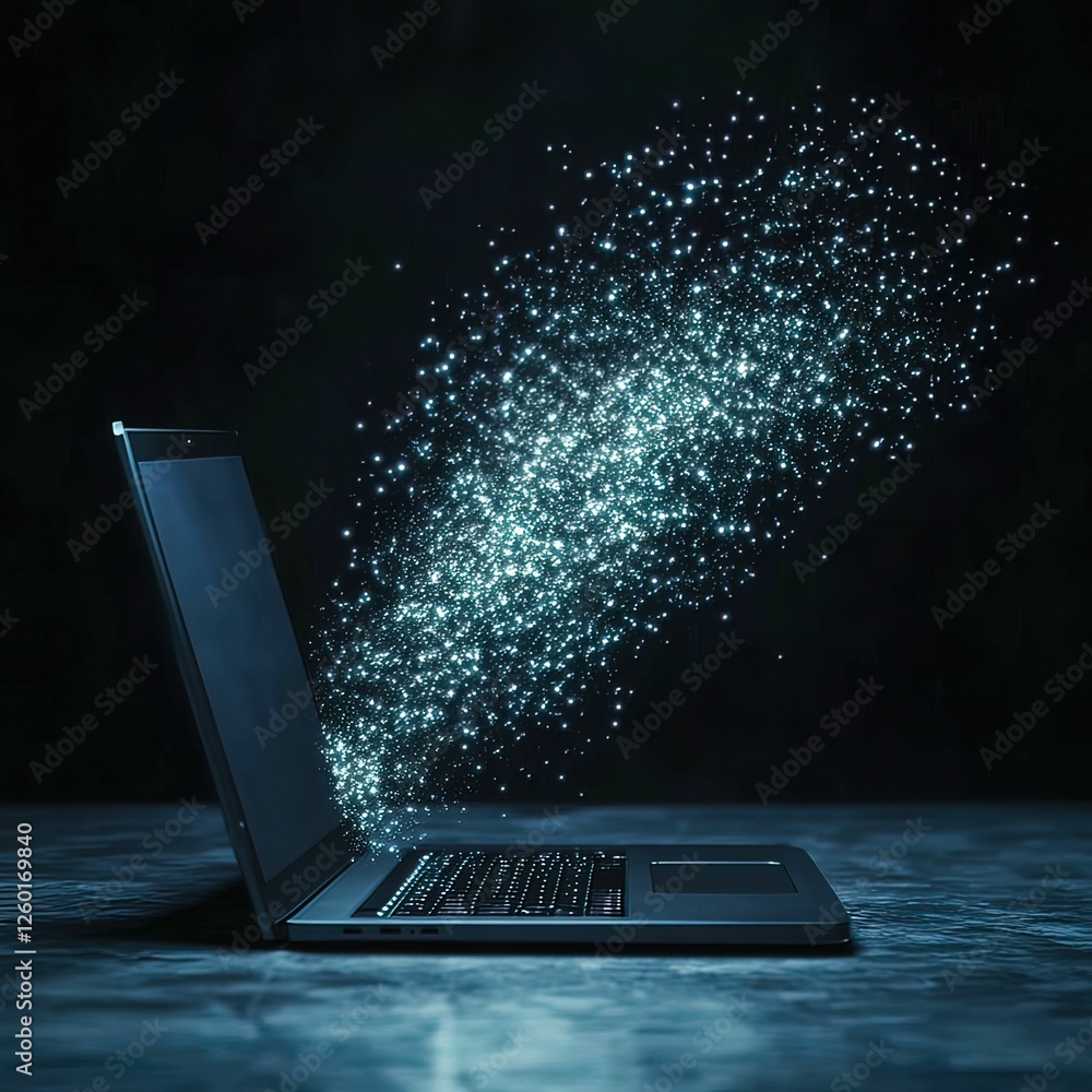 Aufkleber dynamic visualization of a laptop connected to wi-fi dark environment digital concept tech showcase