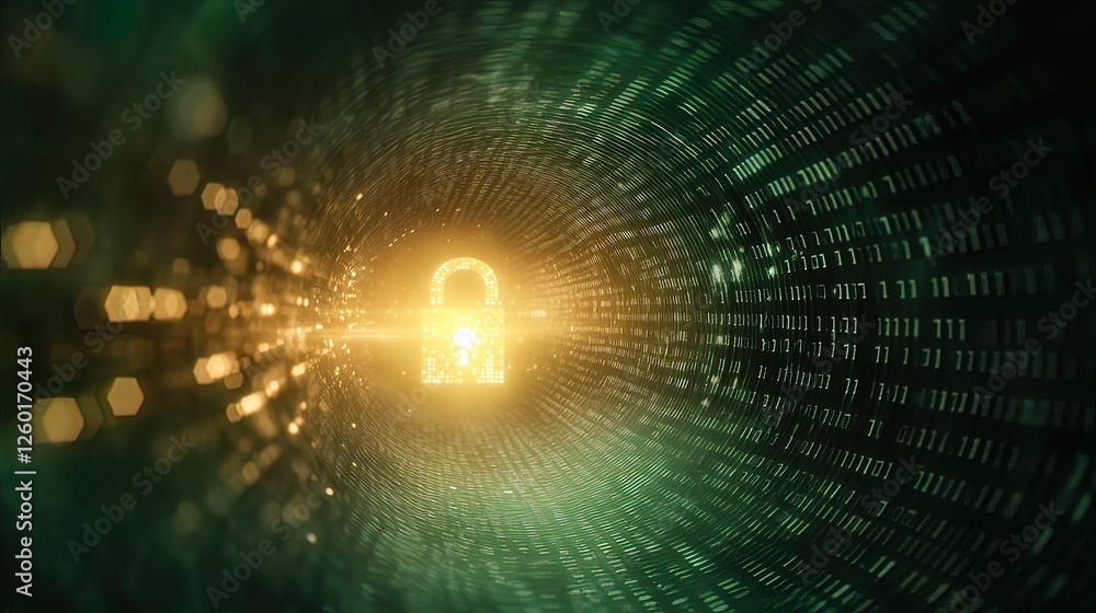 Poster cybersecurity representation glowing padlock in a high-tech environment digital realm abstract conce