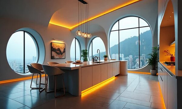 Futuristic Kitchen Interior: Modern Design with Advanced Technology