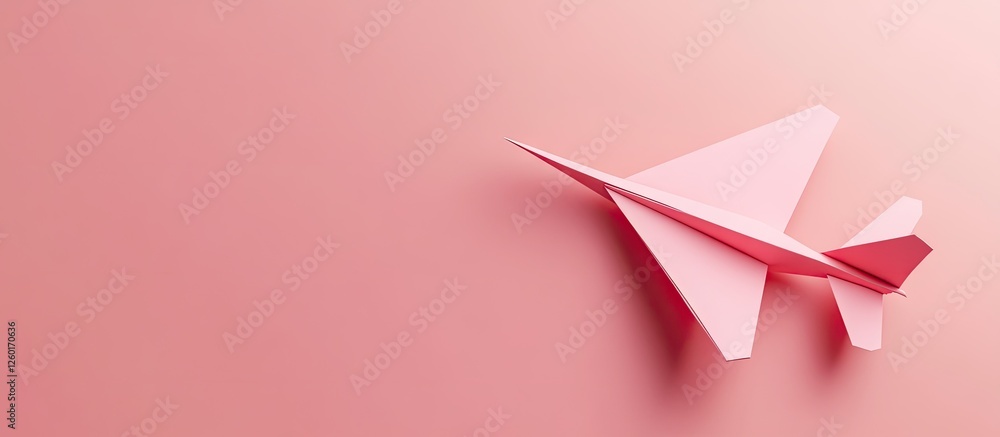 Poster pink origami paper plane positioned in the top right corner of a soft pink background with a smooth 