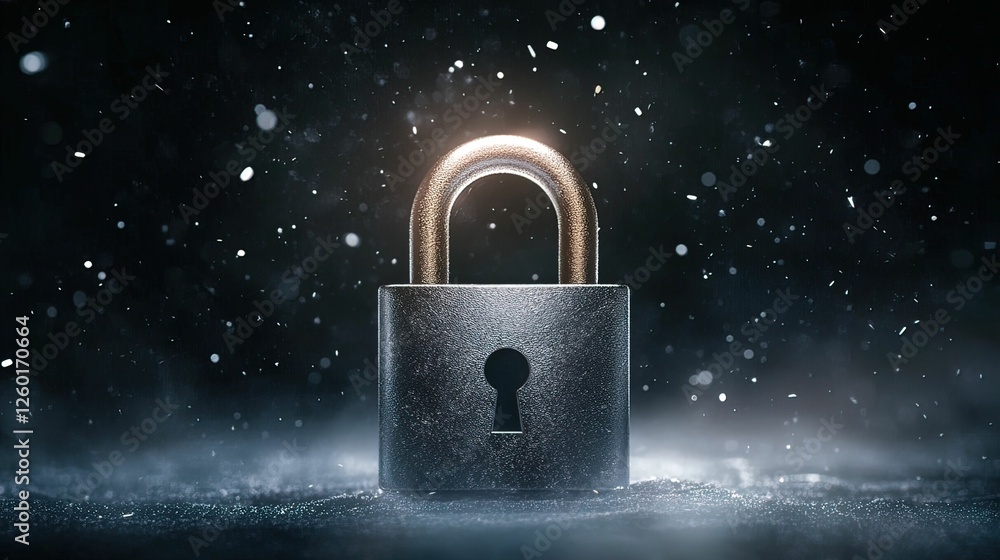 Poster cyber security lock symbolizing safety and protection digital realm visual concept dark environment 