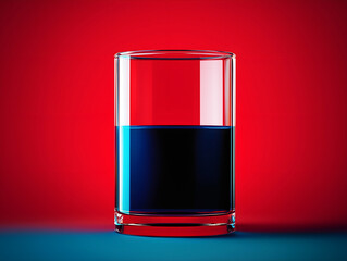 glass half full or half empty concept with bold red and blue contrast
