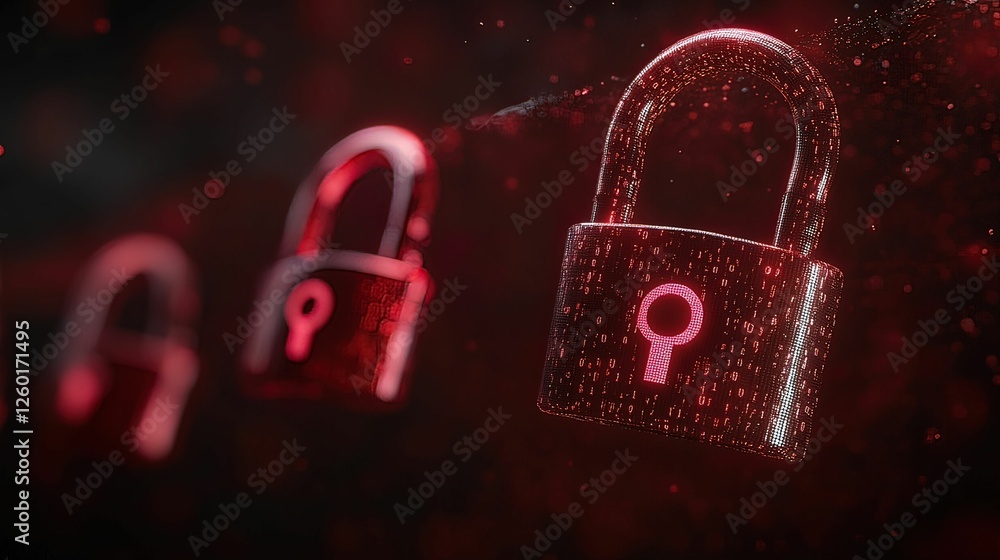 Poster futuristic digital space with glowing privacy locks cybersecurity environment visual composition abs