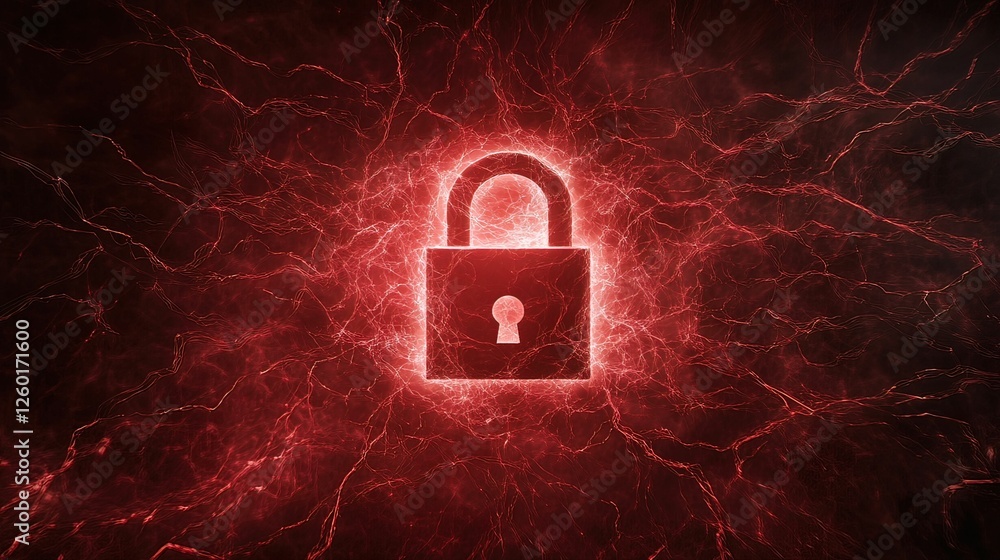 Aufkleber a glowing red padlock surrounded by a web of energy, symbolizing security and protection in a digita