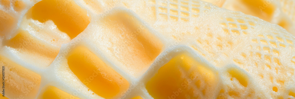 Poster delicate texture of pale yellow cone wafer showcasing fine square grids and patterns