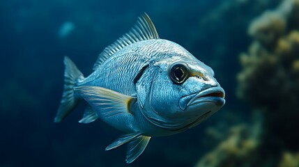 Underwater fish portrait, coral reef background, ocean life