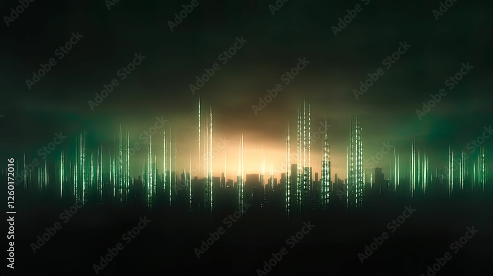 Poster glowing data streams flowing across a city skyline at night urban environment digital futuristic vie