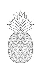 Obraz premium Pineapple Fruit Food Meal Healthy Coloring Kid Book Page in Black and White. Monochrome and Colored Samples 