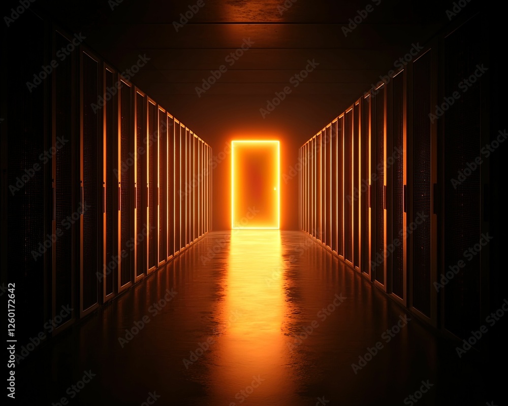 Aufkleber sentient data server activation dark server room digital futuristic environment low angle technology