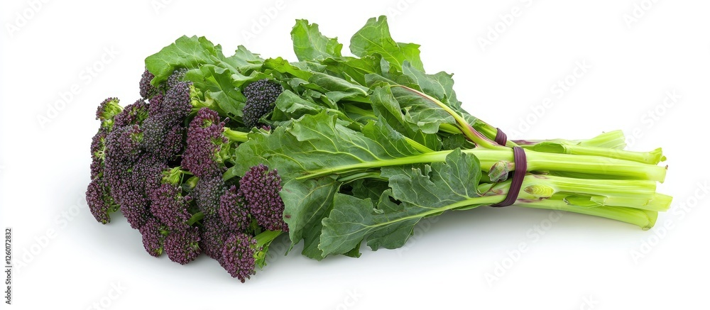 Poster vibrant red broccoli rabe with deep green leaves arranged upright against a clean white background h