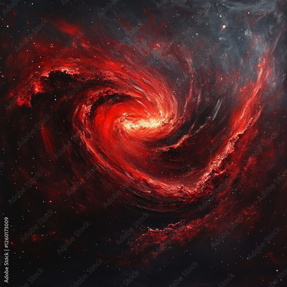 Wall mural dynamic swirling cosmic nebula showcasing vibrant red and orange colors within an expansive starlit 