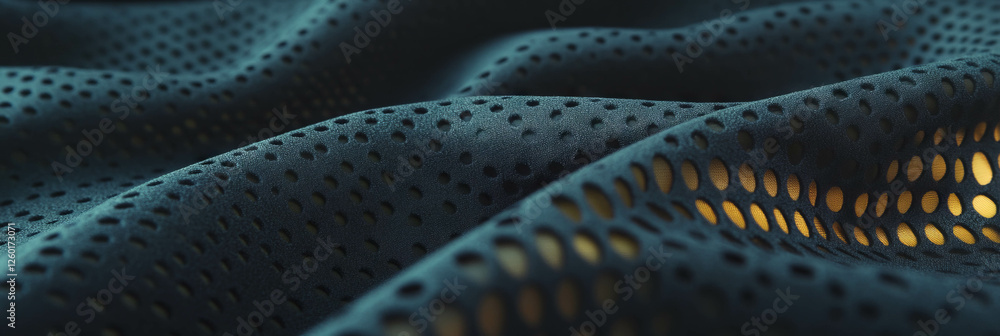 Poster textured surfaces of perforated nylon suede and matte brass create a dynamic visual contrast
