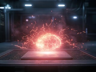 Ai experiment gone wrong in futuristic laboratory science fiction environment high-energy event dynamic viewpoint