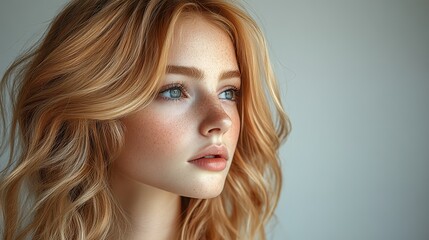 Naklejka premium on a white mannequin head a blonde fair wig that looks natural front view of a middle length hair cut on a plastic wig holder isolated on a white backgroun