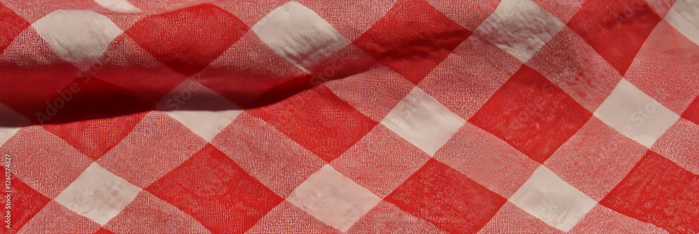 Aufkleber texture of red gingham tablecloth featuring a small checkered pattern in crisp detail