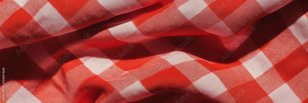 Poster Texture of red gingham tablecloth with a small checkered pattern for a cozy dining experience