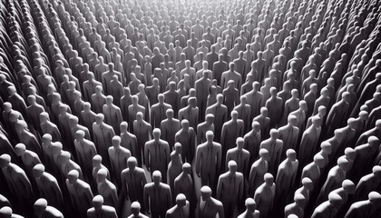 Fototapeta premium Black and white crowd of abstract figures. Teamwork, diversity and human resource concept, diversity of thinking