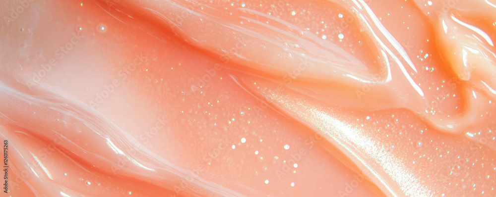 Poster elegant texture of rose beige translucent gel with shimmering particles on clean background
