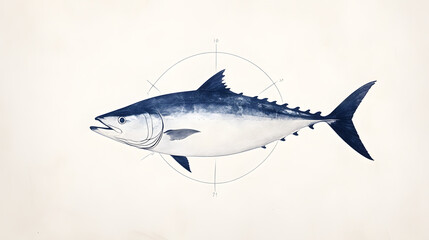 A vintage scientific illustration of a tuna (Thunnus maccoyii), showcasing detailed anatomical features and natural beauty of this majestic fish.
