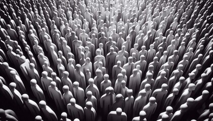 Obraz premium Black and white crowd of abstract figures. Teamwork, diversity and human resource concept, diversity of thinking