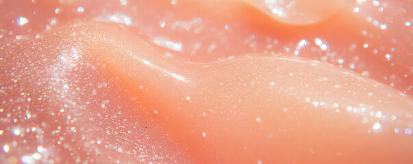 Fototapeta premium Elegant rose beige gel with shimmering texture and fine particles for cosmetic use