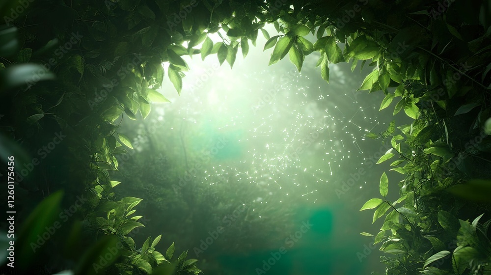 Aufkleber surreal ai neural networks enveloping a lush forest nature digital ethereal atmosphere close-up fusi