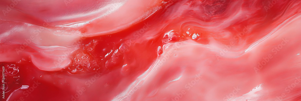 Poster Viscous flow and deep texture of rose pink liquid gel create an intriguing visual experience