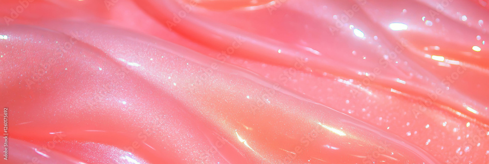 Poster Shimmering pink gel texture with viscous flow and deep sparkling color