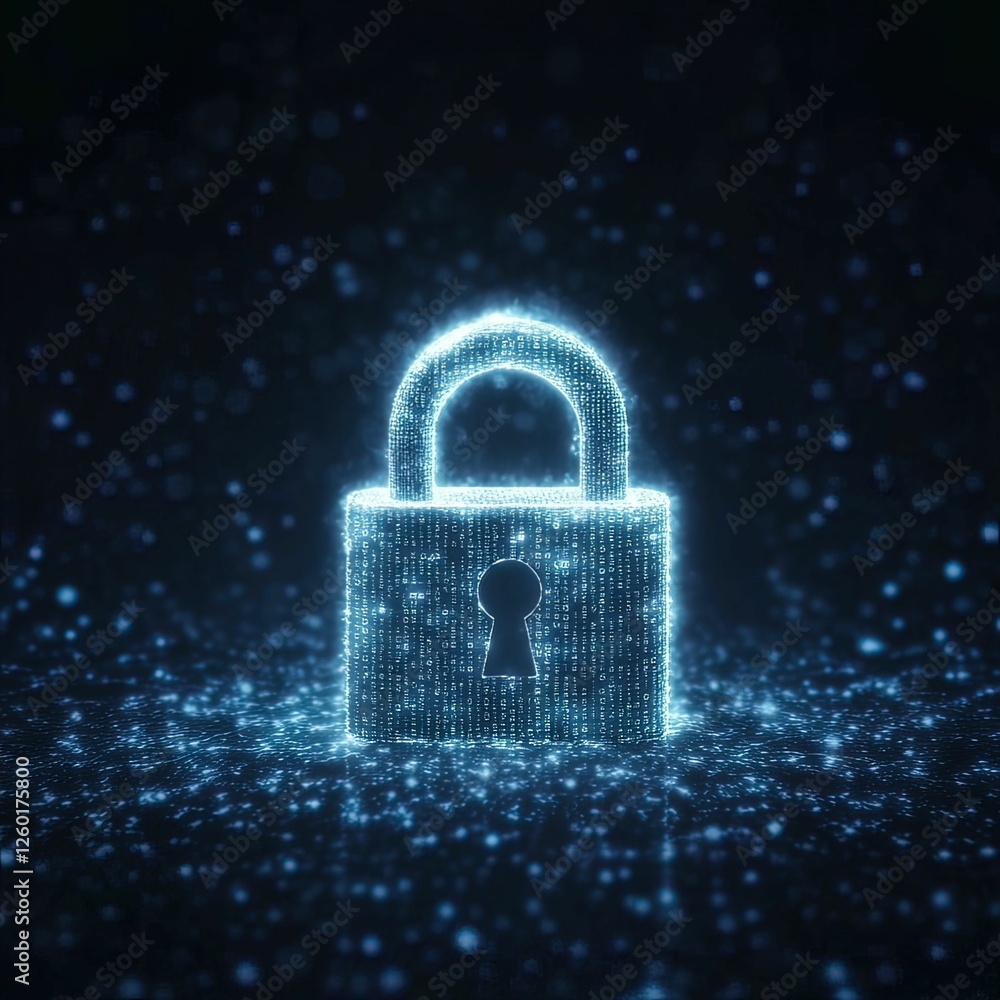 Poster dynamic abstract glowing padlock surrounded by layers digital security graphic design virtual space 