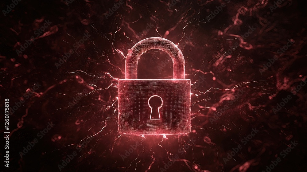 Poster abstract glowing padlock cracking under pressure in a compressed environment digital cybersecurity c