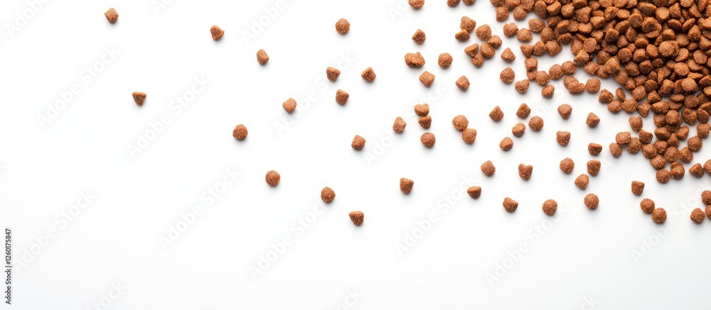Poster brown seeds scattered on a clean white background with a slight focus shift from left to right creat