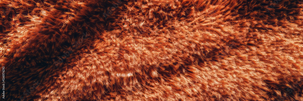 Poster rust brown dense shag carpet texture with thick twisted pile illuminated by bright light