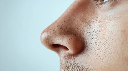 Close-up of a person's profile highlighting skin texture and natural features in a well-lit environment