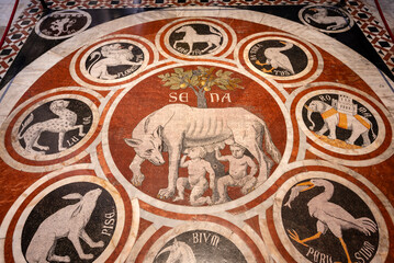 Obraz premium The She-Wolf of Siena Mosaic Floor. Romulus Remus mosaic 