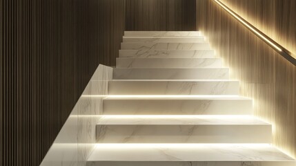 Obraz premium Illuminated Marble Staircase in Modern Interior Design