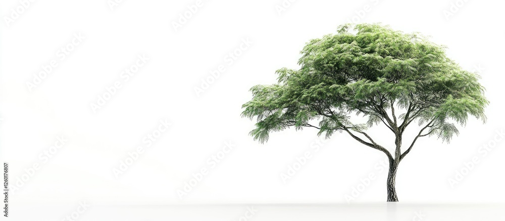 Aufkleber lonely green tree with lush foliage on the left side against a minimalistic white background creatin