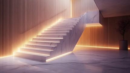 Obraz premium Illuminated Marble Staircase in Modern Interior Design