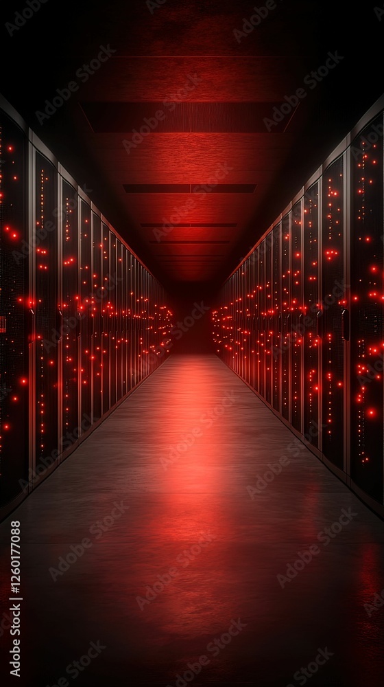 Poster mysterious iot server room dark environment digital technology high-tech atmosphere intense lighting