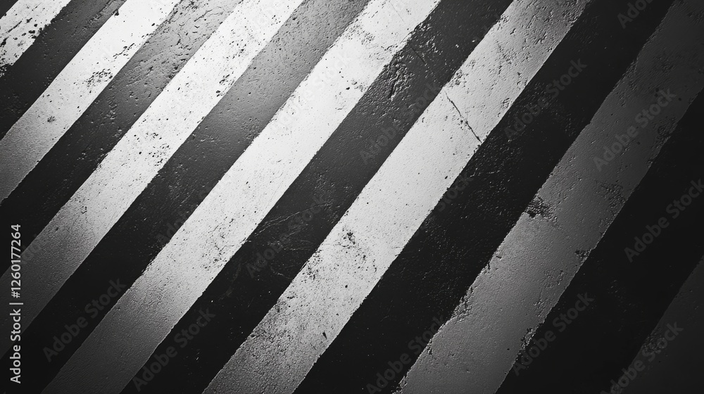 Poster diagonal black and white stripes create a striking geometric pattern on a concrete surface
