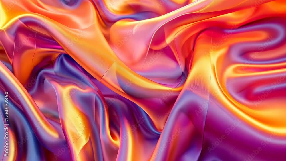 Aufkleber richly colored silk fabric flows in waves, displaying captivating hues of orange and purple that emp