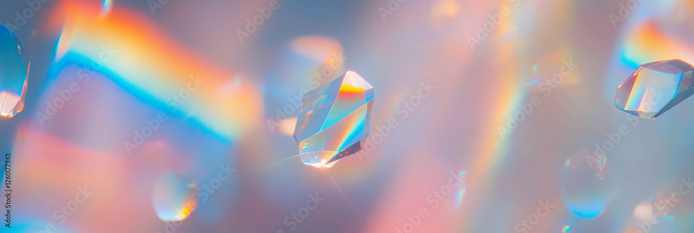 Poster scattered crystal flares create a delicate rainbow texture in soft lighting