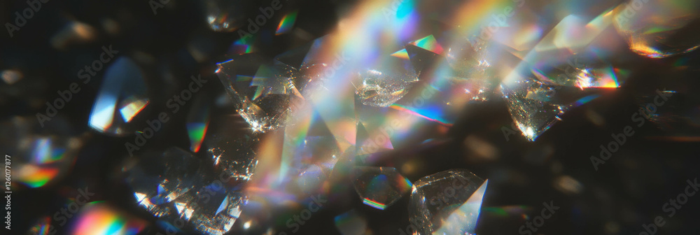 Aufkleber texture of scattered crystal flares displaying a subtle rainbow effect in a dark backdrop
