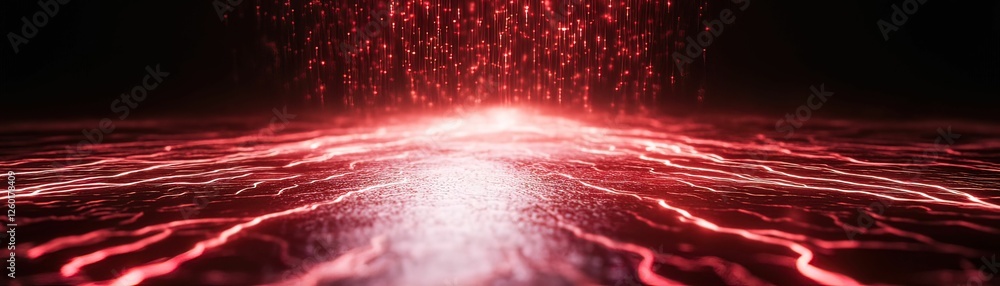 Poster ransomware-themed cyber world virtual space digital dark environment low angle corrupted data visual