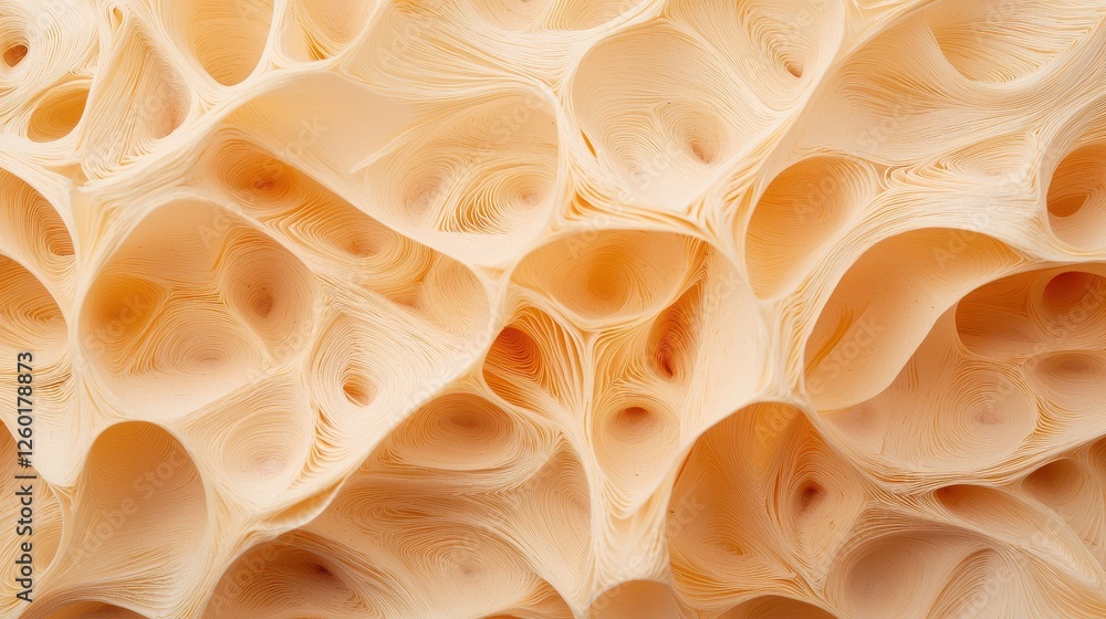 Poster pulp fiber concept, delicate network of pulp fibers forming a thin sheet in soft peach tones with in