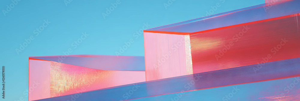 Poster shiny pvc texture with geometric embossing in vibrant colors against a clear sky backdrop