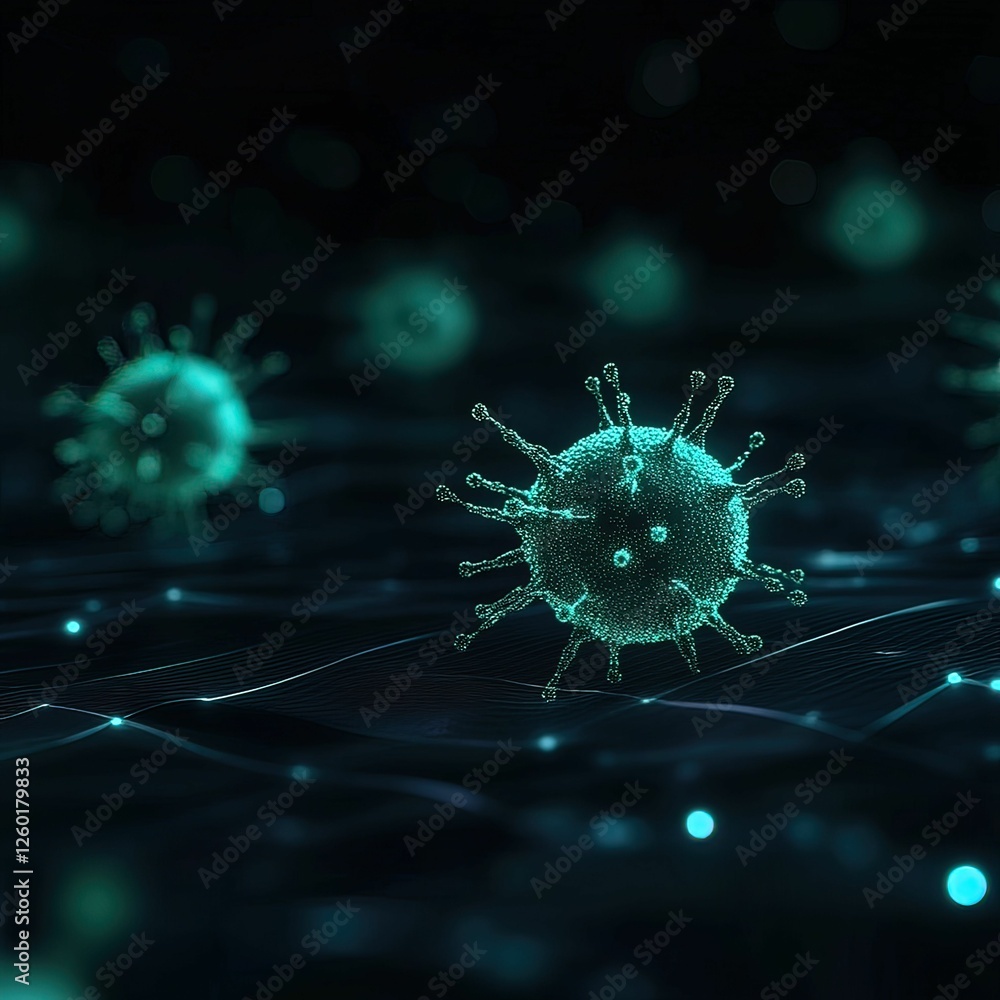 Fototapete Abstract representation of malware as glowing fractals in a digital space technology visual virtual environment