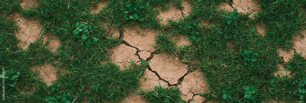 Poster short patchy grass with bare spots and dry texture viewed from above