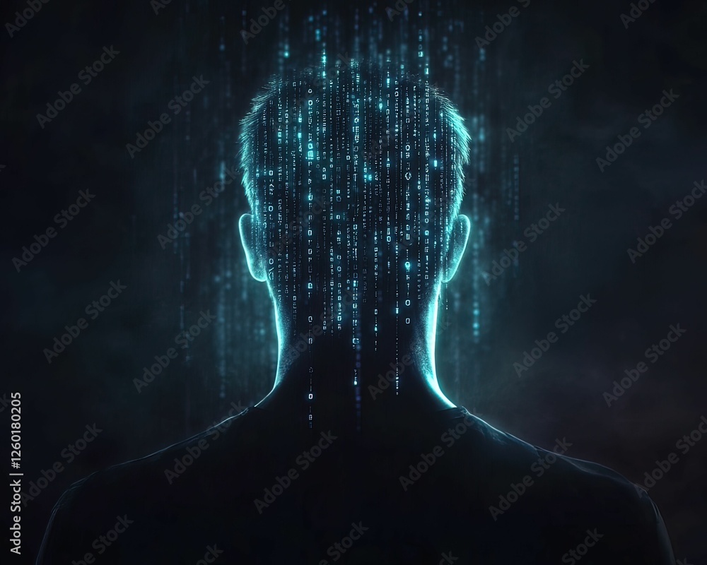 Poster cybersecurity in action artistic hacker representation digital realm graphic futuristic environment 